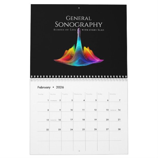 Allgemeine Sonographie-farbige Ultraschallwellen Kalender (Feb 2026)