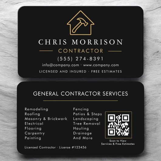 Allgemeiner Bau QR-Code Schwarz Gold Visitenkarte