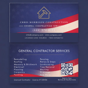Allgemeiner Bauunternehmer Amerikanische Flagge QR Visitenkarte