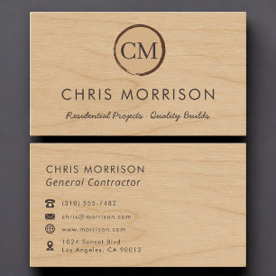 Allgemeiner Bauunternehmer Holz-Monogramm Professi Visitenkarte