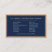 Allgemeiner Bauunternehmer Navy Blue Holz Visitenkarte (Rückseite)