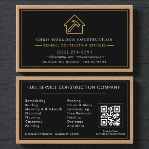 Allgemeiner Bauunternehmer QR Code Holz  Visitenkarte