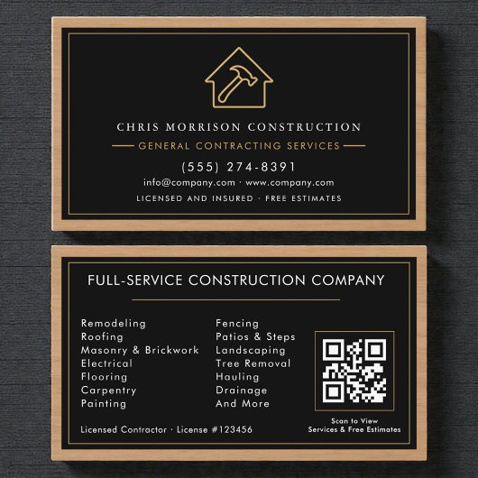 Allgemeiner Bauunternehmer QR Code Holz  Visitenkarte