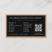 Allgemeiner Bauunternehmer QR Code Holz  Visitenkarte (Rückseite)