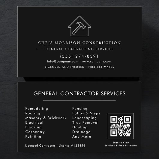 Allgemeiner Bauunternehmer QR-Code Silber Schwarz Visitenkarte