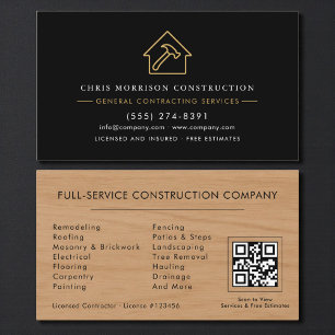 Allgemeiner Bauunternehmer Rustikales Holz QR-Code Visitenkarte