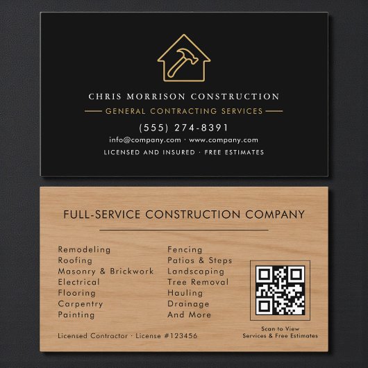 Allgemeiner Bauunternehmer Rustikales Holz QR-Code Visitenkarte