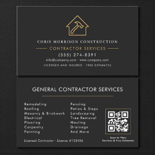 Allgemeiner Bauunternehmer Schwarz Gold QR Code Visitenkarte