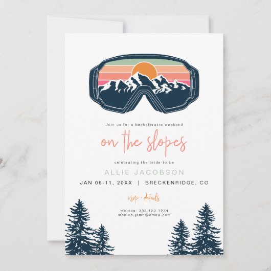 ALLIE Bright Farbenfrohe Berge Ski Bachelorette Einladung (Vorderseite)