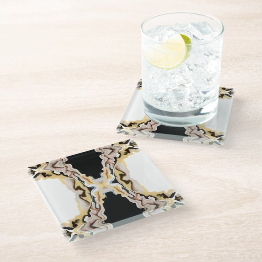 Alligare Abstract Gold Black White Fluid Art Glasuntersetzer (Schrägansicht)