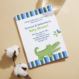 Alligator Baby Dusche Einladung blau/grün 4x6