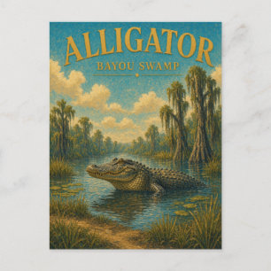 Alligator Bayou Sumpf Wasserfarbe GeoSaga Postkarte