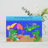 Alligator Beach Party Schwimmen Geburtstag Einladu Einladung (Stehend Vorderseite)