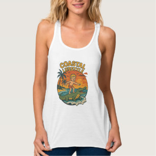Alligator Beach Surfing   Retro Gator Coastal Surf Tank Top