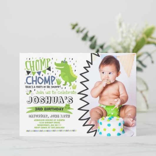Alligator Birthday Einladung Krokodile Party (Stehend Vorderseite)