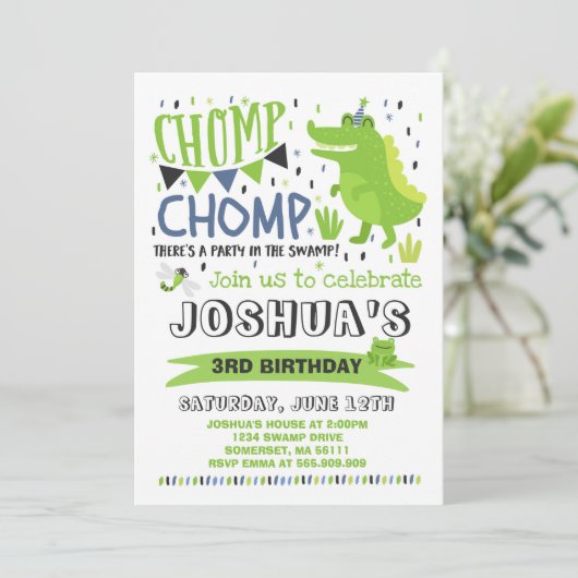 Alligator Birthday Einladung Krokodile Party (Stehend Vorderseite)