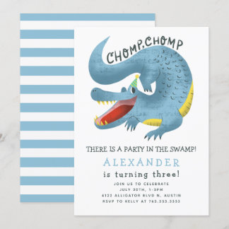 Alligator Birthday Party Blue Einladung