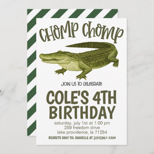 Alligator Birthday Party Invitation Einladung (Vorne/Hinten)