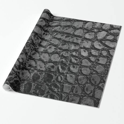 Alligator Black Imitats Leather Geschenkpapier (Ungerollt)