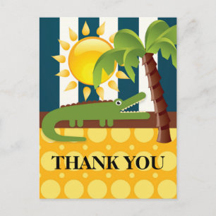 Alligator Blau Gelbe Geburtstagsfeier Danke Postkarte