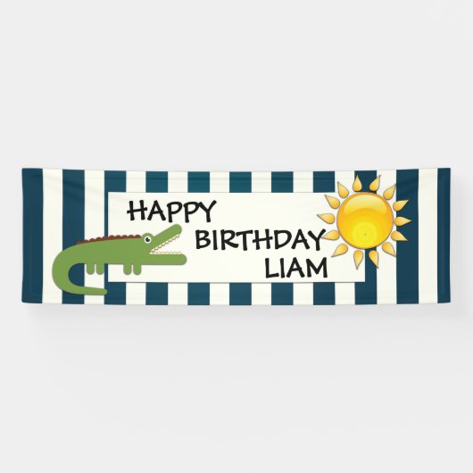 Alligator Blue und White Nautical Birthday Banner (Horizontal)