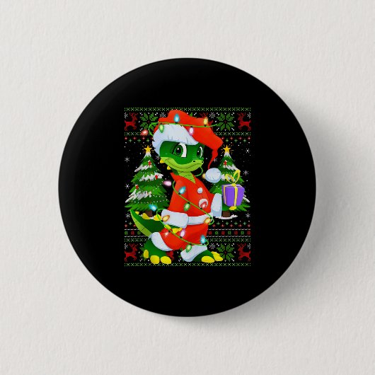 Alligator Christmas Lights Santa Costume Ugly Xmas Button (Vorderseite)