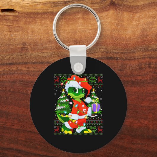 Alligator Christmas Lights Santa Costume Ugly Xmas Schlüsselanhänger (Vorderseite)