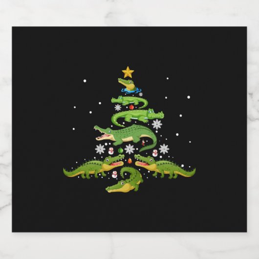Alligator Christmas Tree Cute Xmas Lover Lights Schaumweinetikett (Einzelnes Label)