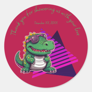 Alligator Cool Kawaii Retro-Vibe Baby-Shower Runder Aufkleber