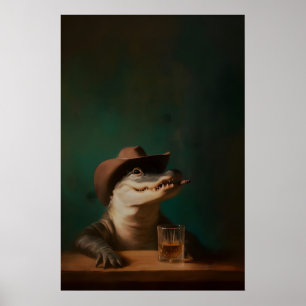 Alligator Cowboy Kunstprint, Surrealistischer Tier Poster