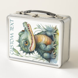 Alligator Crocodile Baby Animal Water Color School Metall Brotdose