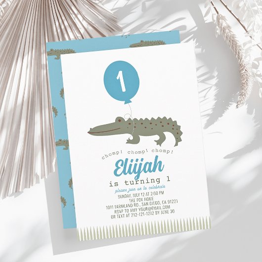 Alligator Crocodile Balloon Boy Kid's 1. Geburtsta Einladung