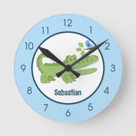 Alligator Crocodile Blue Bird Niedliches Jungle-Ki Runde Wanduhr