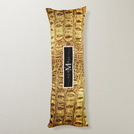 Alligator Crocodile Skin Shiny Gold Personalisiert Seitenschläferkissen (Rückseite (Vertikal))