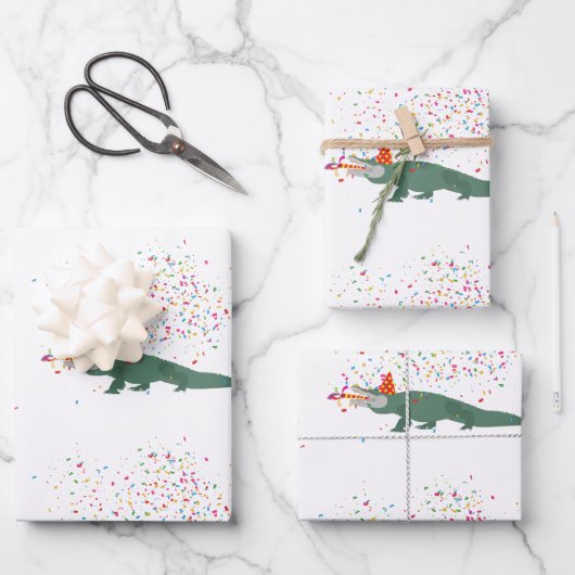 Alligator Crocodile - Tiere mit Party Geschenkpapier Set (Vorderseite)