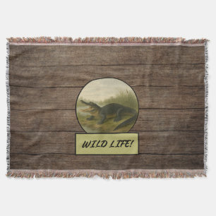 Alligator Dark Wood Throw Blanket Decke
