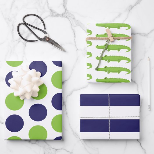 Alligator Dots Rugby Stripes Geschenkblätter Geschenkpapier Set (Vorderseite)