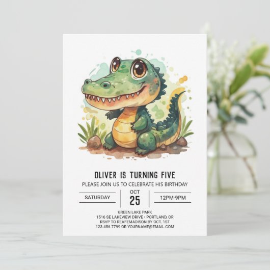 Alligator Enchanted Crocodile Geburtstag Einladung (Stehend Vorderseite)