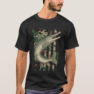 Alligator Gar mit Tarngewässer Amerikanischer Flag T-Shirt