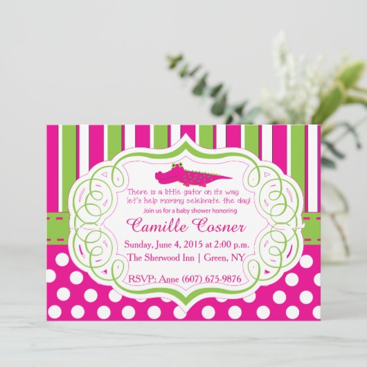 ALLIGATOR GIRL BABY SHOWITE INVITE EINLADUNG (Stehend Vorderseite)