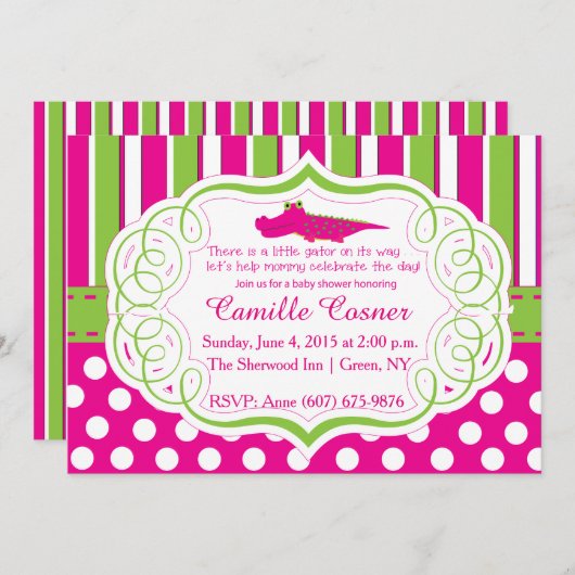 ALLIGATOR GIRL BABY SHOWITE INVITE EINLADUNG (Vorne/Hinten)