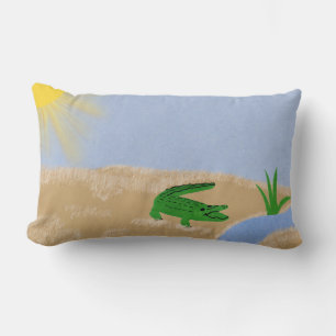 Alligator Green Whimsical Cartoon Art Lendenkissen