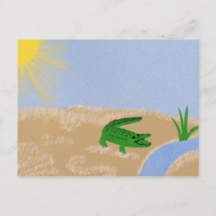 Alligator Green Whimsical Cartoon Art Postkarte