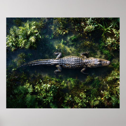 Alligator im flachen Feuchtgebietswasser Poster (Vorne)