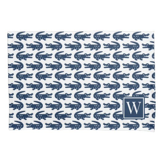 Alligator im Prepppy Stil - Navy Monogramm Kissenbezug (Vorderseite)