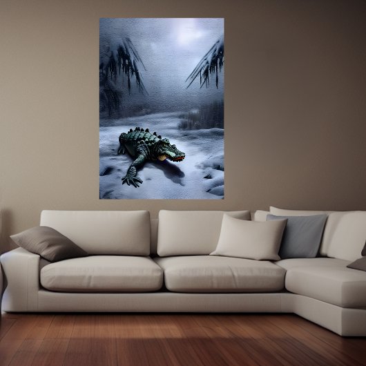 Alligator im Schnee | AI Art Poster