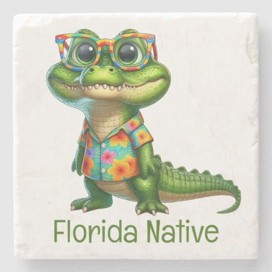 Alligator im tropischen Shirt Steinuntersetzer (Vorderseite)