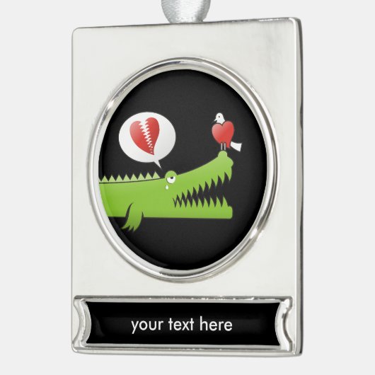 Alligator in der Liebe Banner-Ornament Silber (Links)