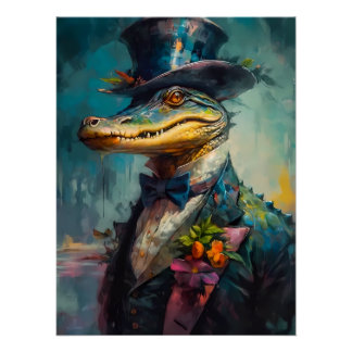 Alligator in der Top Hat & Bow-Krawatte Poster