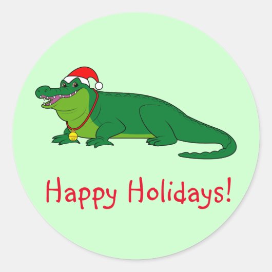 Alligator in einer Weihnachtsmannmütze Runder Aufkleber (Vorderseite)